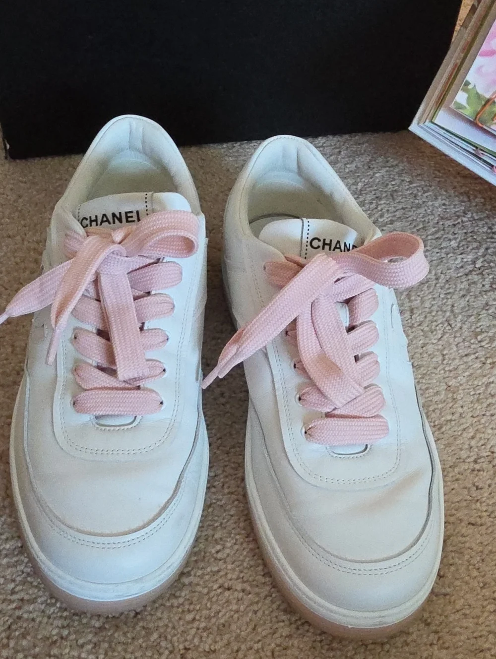 CHANEL white leather
